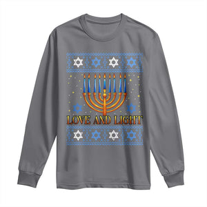 Ugly Hanukkah Long Sleeve Shirt Love and Light Jew Menorah Jewish Chanukah TS10 Charcoal Print Your Wear