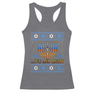 Ugly Hanukkah Racerback Tank Top Love and Light Jew Menorah Jewish Chanukah TS10 Charcoal Print Your Wear