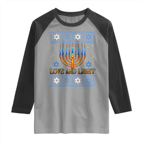 Ugly Hanukkah Raglan Shirt Love and Light Jew Menorah Jewish Chanukah TS10 Sport Gray Black Print Your Wear