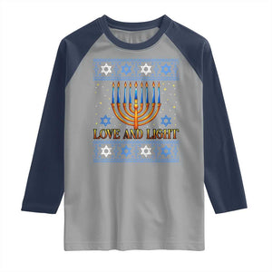 Ugly Hanukkah Raglan Shirt Love and Light Jew Menorah Jewish Chanukah TS10 Sport Gray Navy Print Your Wear