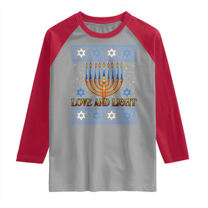 Ugly Hanukkah Raglan Shirt Love and Light Jew Menorah Jewish Chanukah TS10 Sport Gray Red Print Your Wear