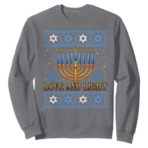 Ugly Hanukkah Sweatshirt Love and Light Jew Menorah Jewish Chanukah TS10 Charcoal Print Your Wear