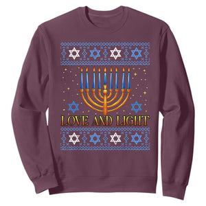 Ugly Hanukkah Sweatshirt Love and Light Jew Menorah Jewish Chanukah TS10 Maroon Print Your Wear