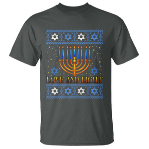 Ugly Hanukkah T Shirt Love and Light Jew Menorah Jewish Chanukah TS10 Dark Heather Print Your Wear