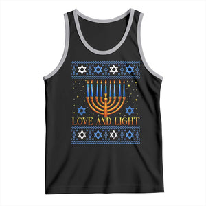 Ugly Hanukkah Tank Top Love and Light Jew Menorah Jewish Chanukah TS10 Black Athletic Heather Print Your Wear