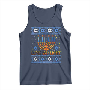 Ugly Hanukkah Tank Top Love and Light Jew Menorah Jewish Chanukah TS10 Navy Print Your Wear