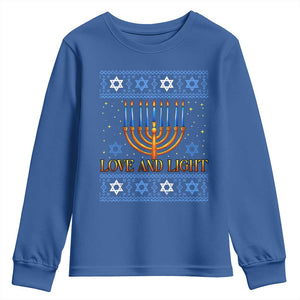 Ugly Hanukkah Youth Sweatshirt Love and Light Jew Menorah Jewish Chanukah TS10 Royal Blue Print Your Wear