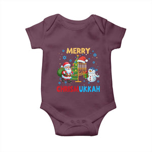 Merry Chrismukkah Baby Onesie Happy Christmas Hanukkah Jewish Santa Snowman TS10 Maroon Print Your Wear