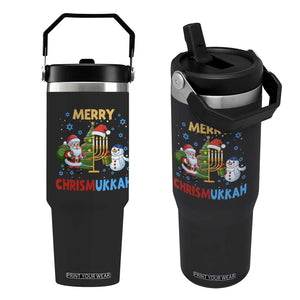 Merry Chrismukkah Flip Straw Tumbler Happy Christmas Hanukkah Jewish Santa Snowman TS10 One Size: 30 oz Black Print Your Wear