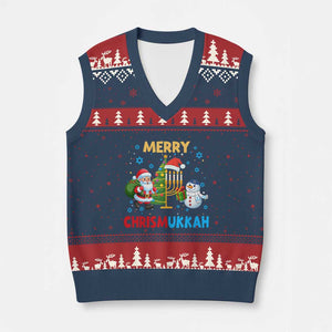 Merry Chrismukkah V-Neck Knit Sweater Vest Happy Xmas Hanukkah Jewish Santa Snowman TS10 Navy Red Print Your Wear