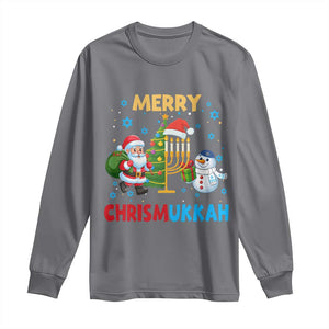 Merry Chrismukkah Long Sleeve Shirt Happy Christmas Hanukkah Jewish Santa Snowman TS10 Charcoal Print Your Wear