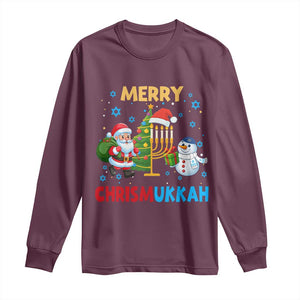 Merry Chrismukkah Long Sleeve Shirt Happy Christmas Hanukkah Jewish Santa Snowman TS10 Maroon Print Your Wear