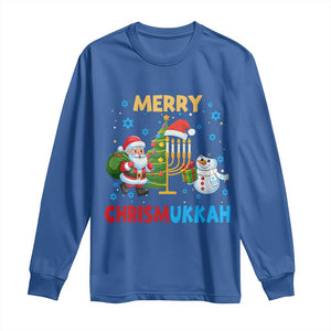 Merry Chrismukkah Long Sleeve Shirt Happy Christmas Hanukkah Jewish Santa Snowman TS10 Royal Blue Print Your Wear