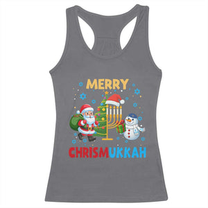 Merry Chrismukkah Racerback Tank Top Happy Christmas Hanukkah Jewish Santa Snowman TS10 Charcoal Print Your Wear