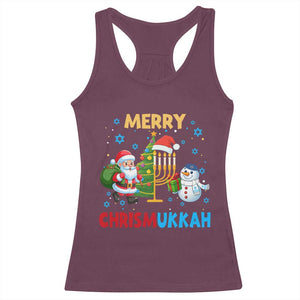 Merry Chrismukkah Racerback Tank Top Happy Christmas Hanukkah Jewish Santa Snowman TS10 Maroon Print Your Wear