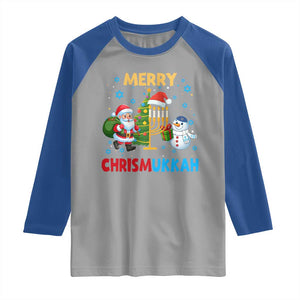 Merry Chrismukkah Raglan Shirt Happy Christmas Hanukkah Jewish Santa Snowman TS10 Sport Gray Royal Print Your Wear