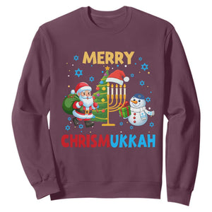 Merry Chrismukkah Sweatshirt Happy Christmas Hanukkah Jewish Santa Snowman TS10 Maroon Print Your Wear