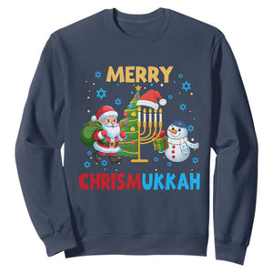 Merry Chrismukkah Sweatshirt Happy Christmas Hanukkah Jewish Santa Snowman TS10 Navy Print Your Wear