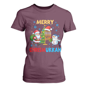 Merry Chrismukkah T Shirt For Women Happy Christmas Hanukkah Jewish Santa Snowman TS10 Maroon Print Your Wear