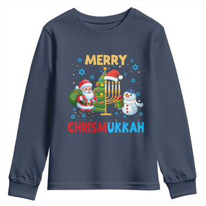 Merry Chrismukkah Youth Sweatshirt Happy Christmas Hanukkah Jewish Santa Snowman TS10 Navy Print Your Wear