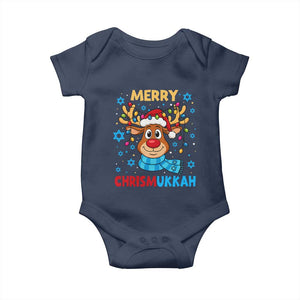 Merry Chrismukkah Baby Onesie Jewish Happy Christmas Hanukkah Reindeer Menorah TS10 Navy Print Your Wear