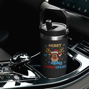 Merry Chrismukkah Flip Straw Tumbler Jewish Happy Christmas Hanukkah Reindeer Menorah TS10 Print Your Wear