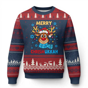 Merry Chrismukkah Ugly Christmas Sweater Jewish Happy Xmas Hanukkah Reindeer Menorah TS10 Navy Red Print Your Wear
