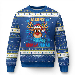 Merry Chrismukkah Hanukkah Ugly Sweater Jewish Happy Christmas Hanukkah Reindeer Menorah TS10 Blue White Print Your Wear