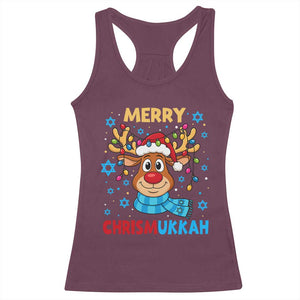 Merry Chrismukkah Racerback Tank Top Jewish Happy Christmas Hanukkah Reindeer Menorah TS10 Maroon Print Your Wear