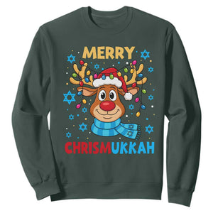Merry Chrismukkah Sweatshirt Jewish Happy Christmas Hanukkah Reindeer Menorah TS10 Dark Forest Green Print Your Wear