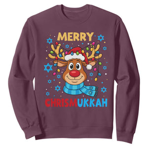 Merry Chrismukkah Sweatshirt Jewish Happy Christmas Hanukkah Reindeer Menorah TS10 Maroon Print Your Wear