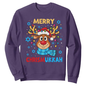 Merry Chrismukkah Sweatshirt Jewish Happy Christmas Hanukkah Reindeer Menorah TS10 Purple Print Your Wear