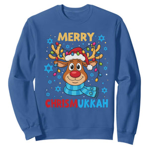Merry Chrismukkah Sweatshirt Jewish Happy Christmas Hanukkah Reindeer Menorah TS10 Royal Blue Print Your Wear