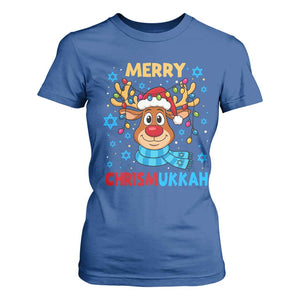 Merry Chrismukkah T Shirt For Women Jewish Happy Christmas Hanukkah Reindeer Menorah TS10 Royal Blue Print Your Wear