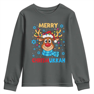 Merry Chrismukkah Youth Sweatshirt Jewish Happy Christmas Hanukkah Reindeer Menorah TS10 Dark Heather Print Your Wear