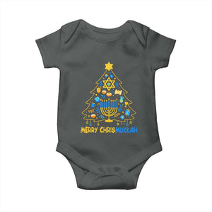 Merry Chrismukkah Baby Onesie Jewish Happy Hanukkah Christmas Tree TS10 Dark Heather Print Your Wear