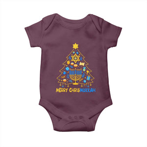 Merry Chrismukkah Baby Onesie Jewish Happy Hanukkah Christmas Tree TS10 Maroon Print Your Wear