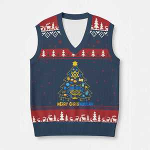 Merry Chrismukkah V-Neck Knit Sweater Vest Jewish Happy Hanukkah Xmas Tree TS10 Navy Red Print Your Wear
