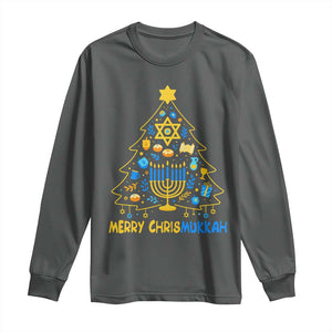 Merry Chrismukkah Long Sleeve Shirt Jewish Happy Hanukkah Christmas Tree TS10 Dark Heather Print Your Wear