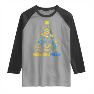 Merry Chrismukkah Raglan Shirt Jewish Happy Hanukkah Christmas Tree TS10 Sport Gray Black Print Your Wear