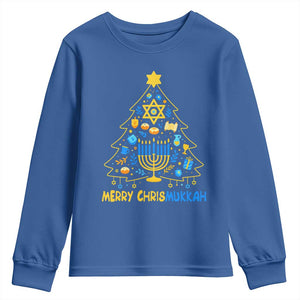 Merry Chrismukkah Youth Sweatshirt Jewish Happy Hanukkah Christmas Tree TS10 Royal Blue Print Your Wear
