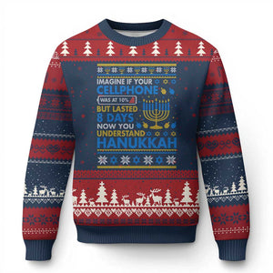 Funny Ugly Hanukkah Ugly Christmas Sweater Imagine Your Cellphone Chanukah Jewish TS10 Navy Red Print Your Wear