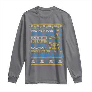 Funny Ugly Hanukkah Long Sleeve Shirt Imagine Your Cellphone Chanukah Jewish TS10 Charcoal Print Your Wear