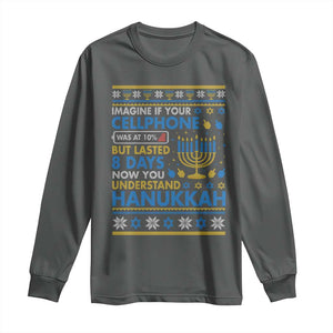 Funny Ugly Hanukkah Long Sleeve Shirt Imagine Your Cellphone Chanukah Jewish TS10 Dark Heather Print Your Wear