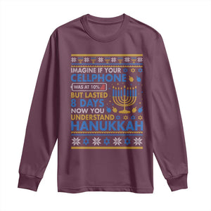 Funny Ugly Hanukkah Long Sleeve Shirt Imagine Your Cellphone Chanukah Jewish TS10 Maroon Print Your Wear