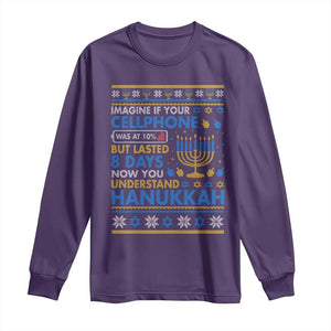 Funny Ugly Hanukkah Long Sleeve Shirt Imagine Your Cellphone Chanukah Jewish TS10 Purple Print Your Wear