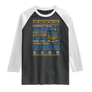Funny Ugly Hanukkah Raglan Shirt Imagine Your Cellphone Chanukah Jewish TS10 Black White Print Your Wear