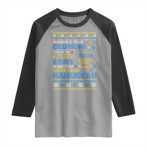 Funny Ugly Hanukkah Raglan Shirt Imagine Your Cellphone Chanukah Jewish TS10 Sport Gray Black Print Your Wear