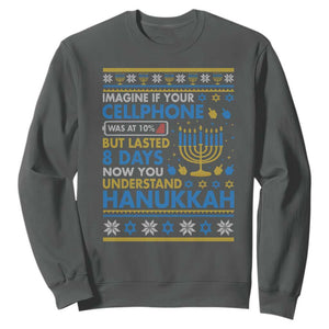 Funny Ugly Hanukkah Sweatshirt Imagine Your Cellphone Chanukah Jewish TS10 Dark Heather Print Your Wear