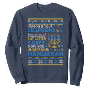 Funny Ugly Hanukkah Sweatshirt Imagine Your Cellphone Chanukah Jewish TS10 Navy Print Your Wear